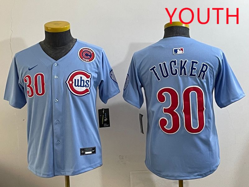 Youth Chicago Cubs #30 Tucker Light Blue Throwback 2025 Nike MLB Jersey style 1